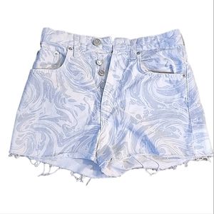 Zara high waisted button fly raw hem blue and white marble pattern size 2